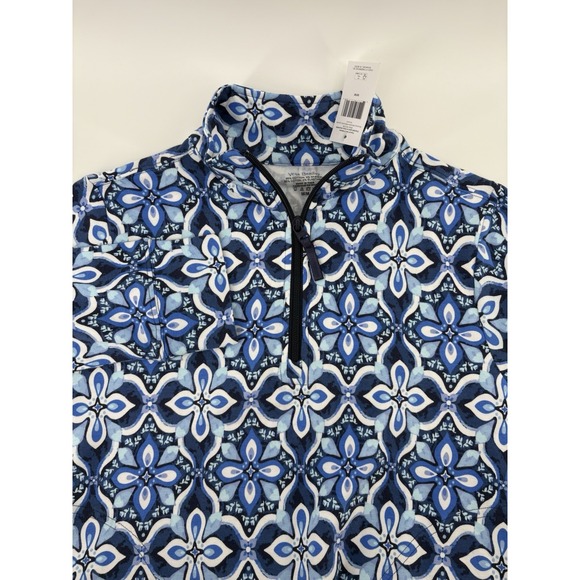 Vera Bradley Tops - Vera Bradley French Terry Pocket Pullover 1/4 Zip Blue Floral Design Size M NWT‎